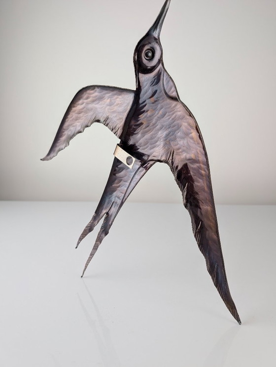 Image 1 of Pair Metal Swallow Wall Sculptures, Signed, 1970s