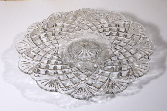 Plat sur pied en verre pressé, dans le style Pineapple de Smith Glass, 30x4cm, vintage – Accessoires de table (photo 5 of 5)