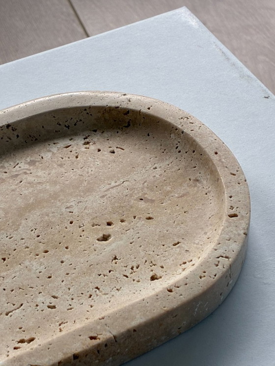 Image 1 of Atelier oval travertine marble tray serving platter / travertine marble tray – minimalist design