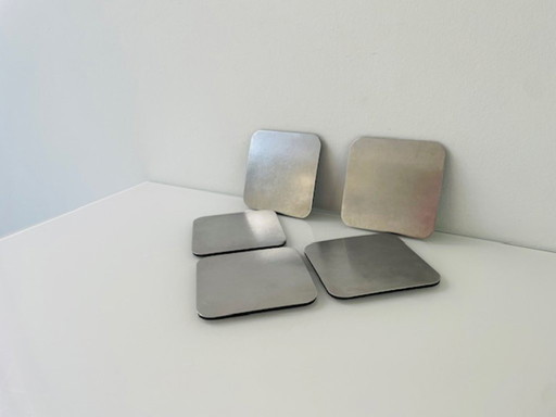 Set of 5 minimalist stainless steel coasters – square design