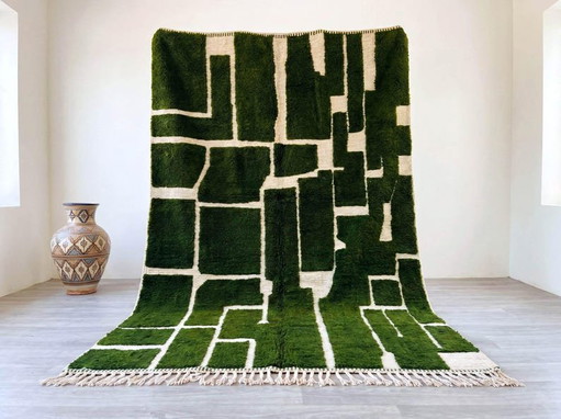 Grüner marokkanischer Wollteppich - Handgefertigt 200/300cm