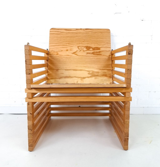 Vintage slat armchair 70s/80s wood constructivist
