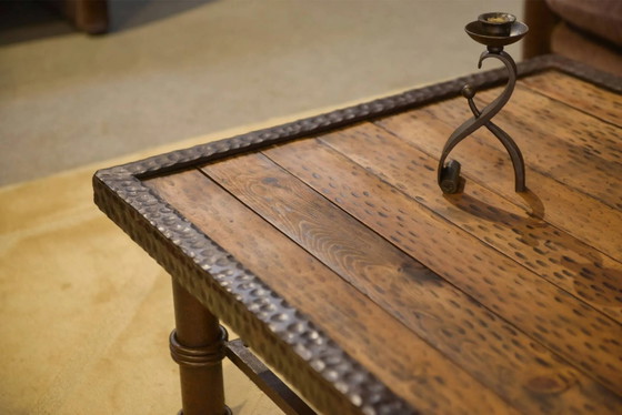 Brutalist coffee table made of wood and wrought iron from the 1960s., Brown (photo 6 of 13)
