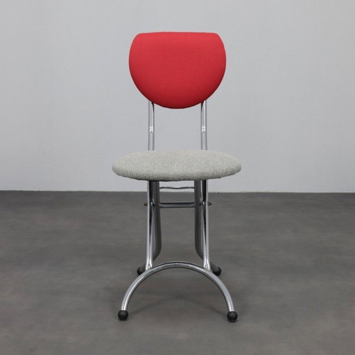 Set di 4 sedie pieghevoli postmoderne in cromo e lana, Italia, anni '90