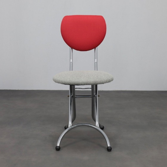 Image 1 of Set di 4 sedie pieghevoli postmoderne in cromo e lana, Italia, anni '90