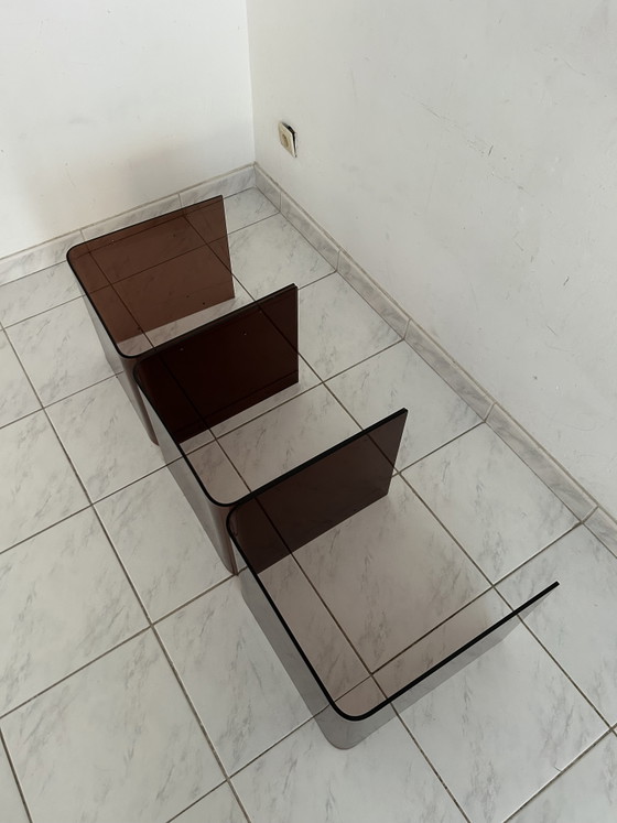 Image 1 of Vintage space age bijzettafels plexi wandsysteem