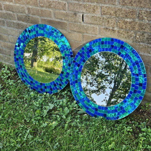Miroirs Tranby vintage IKEA – Lot de 2 – Mosaïque bleue