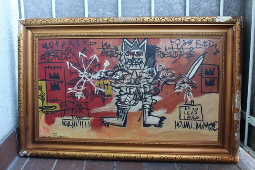 After Basquiat, Neo-Expressionist Composition, 1980s, Oil & Wood
