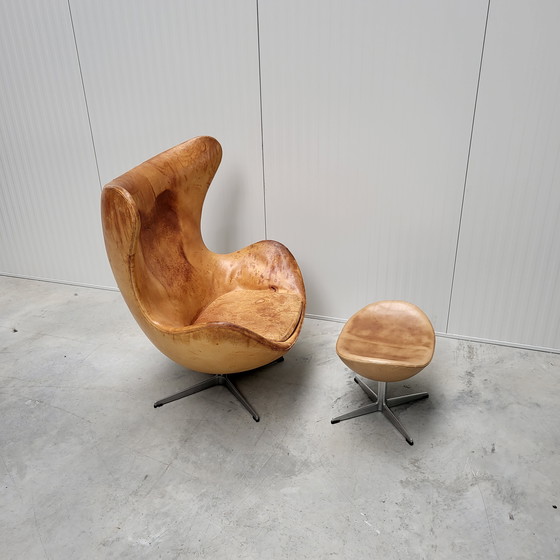 Image 1 of Vintage Cognac Egg Chair & Ottoman By Fritz Hansen 1970S