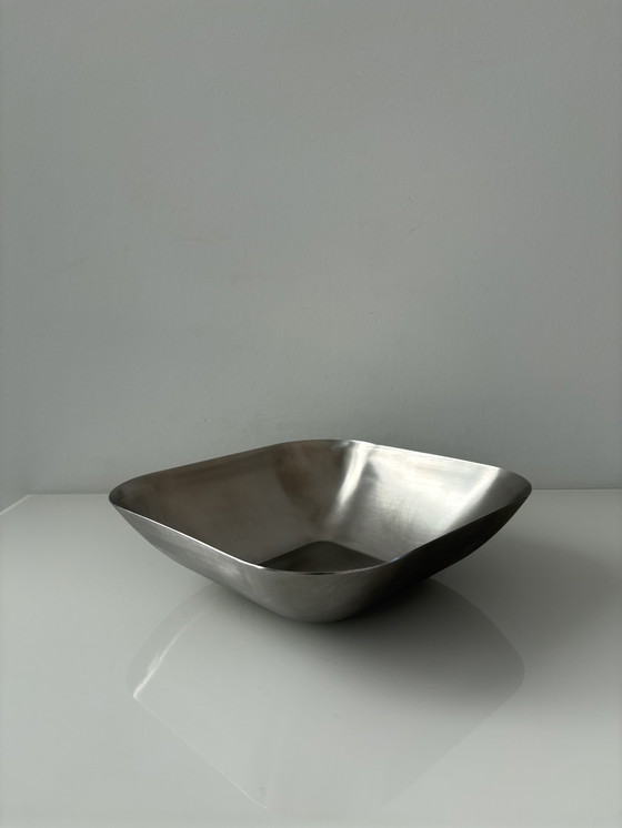 Image 1 of Serveerschaal van geborsteld RVS met afgeronde hoeken