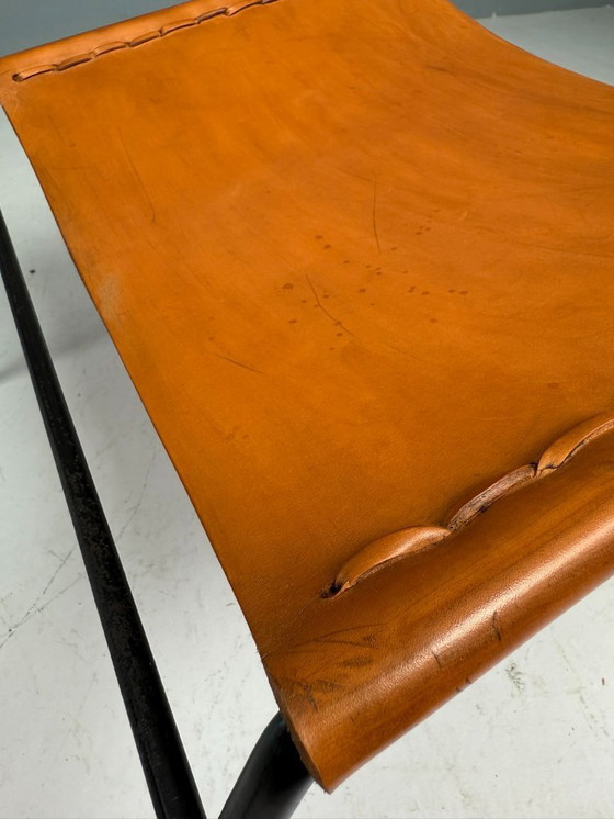 Image 1 of Fauteuil lounge A. Dolleman de Metz & Co, cuir et métal style milieu du XXe siècle