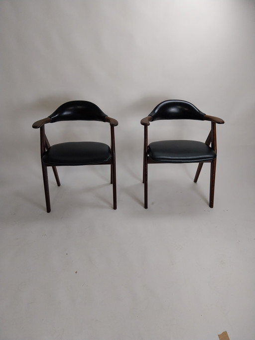 2 x chaises de salle à manger en cuir écaillé de corne de vache par Tijseling 1960s