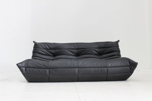 Canapé 3 places Ligne Roset vintage Togo cuir noir 2015