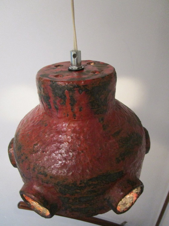 Image 1 of Brutalist Pendant Lamp, Hallway Lamp, Bar Lamp, Red Ceramic Vintage