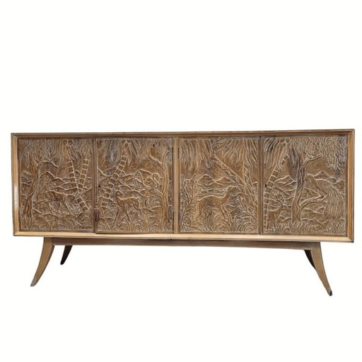 Enfilada / sideboard, following Rafael García Nicolau, carved oak wood, Mid-century, 70’s – Spain