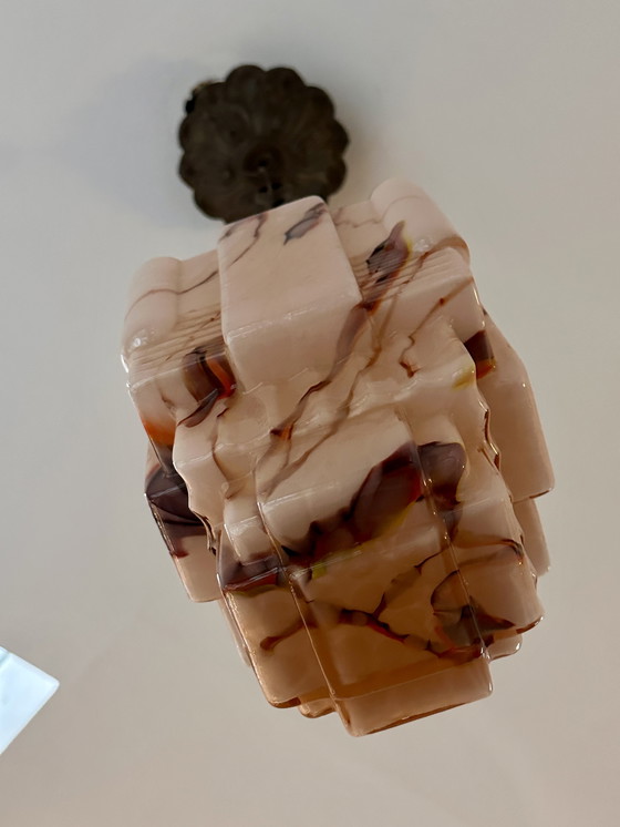 Image 1 of Lampada a sospensione Art Déco – Vetro marmorizzato scultoreo, anni '30-'40