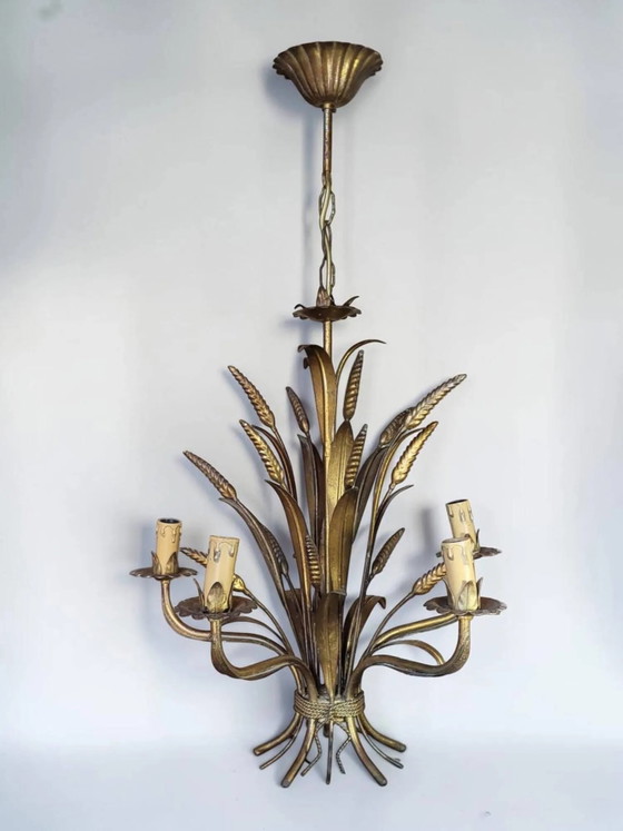 Lampadario in metallo dorato Hollywood Regency, Hans Kögl anni '70 (photo 14 of 14)