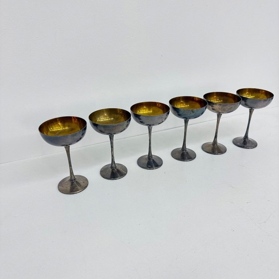 Image 1 of Set of 6 brass silver plated champagne coupes , 1970s Italy