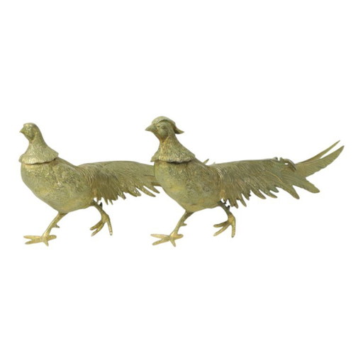 Vintage Couple Copper Pheasant Statues