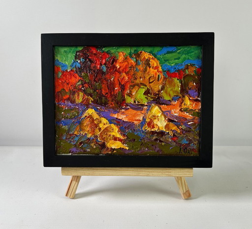 Original Oil Painting Fall Nature Landscape Autumn horizon