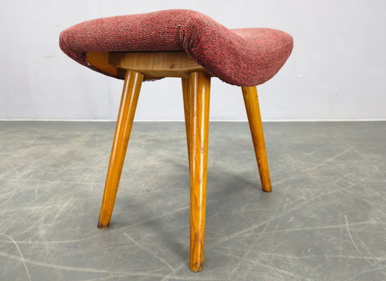 Image 1 of Pair of Mid-Century Maple Stools with Upholstery, Czechoslovakia 1960s