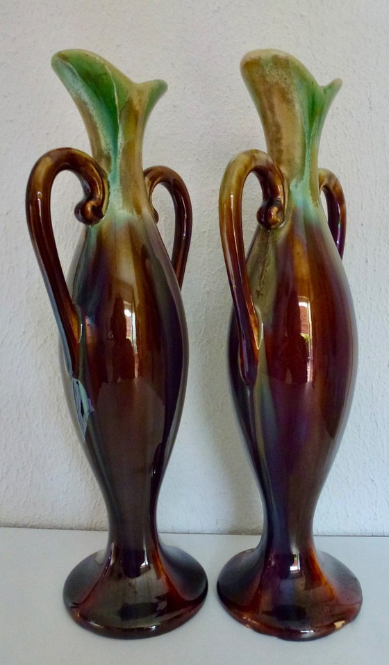 Set de Jarrones Antiguos Art Deco Thulin con Esmalte Goteado (1923-1935). – Ceramic (photo 3 of 9)