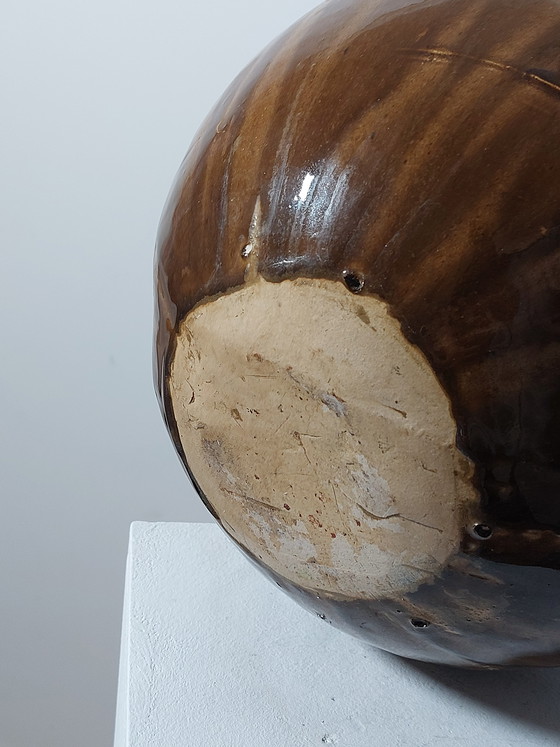Image 1 of Vintage French brutalist ceramic spherical vase, unique piece
