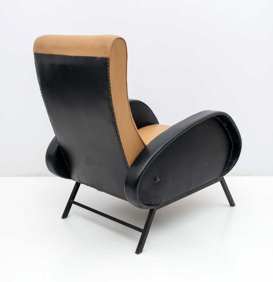 Image 1 of Coppia di poltrone reclinabili in pelle italiana di Marco Zanuso, stile Mid-Century Modern, anni '50