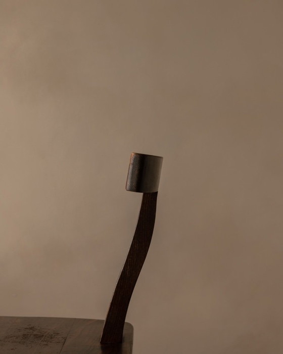 Image 1 of Set of 3 Vintage “T” Dining Chairs by Aranjou, France (c.1960s) – Stained Elm, Brutalist Sculptural