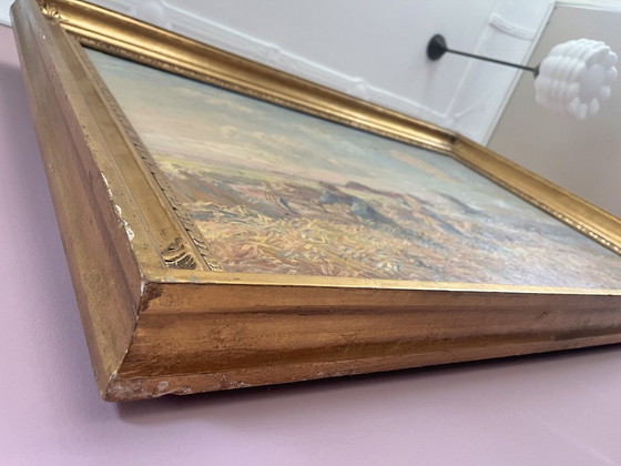 Image 1 of Large signed Danish landscape ca. 1910 – Børge Nyrop – oil on canvas – original gilded frame