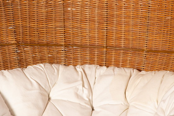 Image 1 of Sillón danés de ratán tejido con soporte metálico, silla colgante tipo huevo, atribuida a Nanna Ditzel