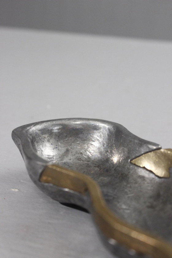 Image 1 of David Marshall Art3 - Brutalist aluminum & brass trinket tray, Peanut color, 1980s