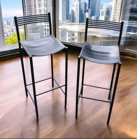 Image 1 of 2x Peter Maly per Ligne Roset modello Quartz sgabello da bar in pelle Francia