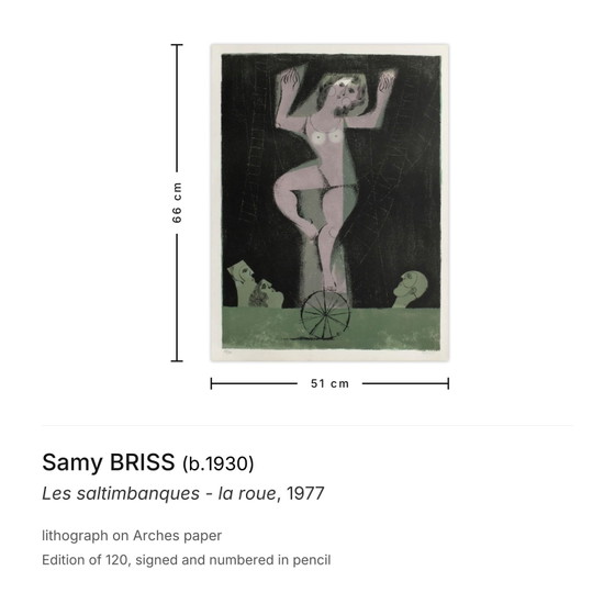 Image 1 of Samy BRISS Les saltimbanques - la roue Signed lithograph 1977