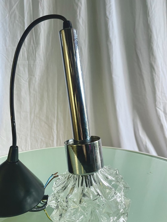 Image 1 of Lampada a sospensione in cromo e vetro stampato, anni '70
