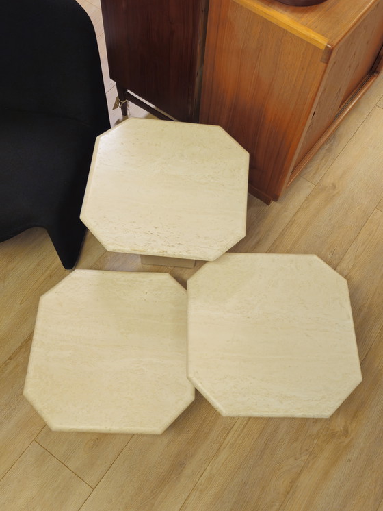 Image 1 of Vintage Travertine Marble Stone Side Tables Coffee Table Tables