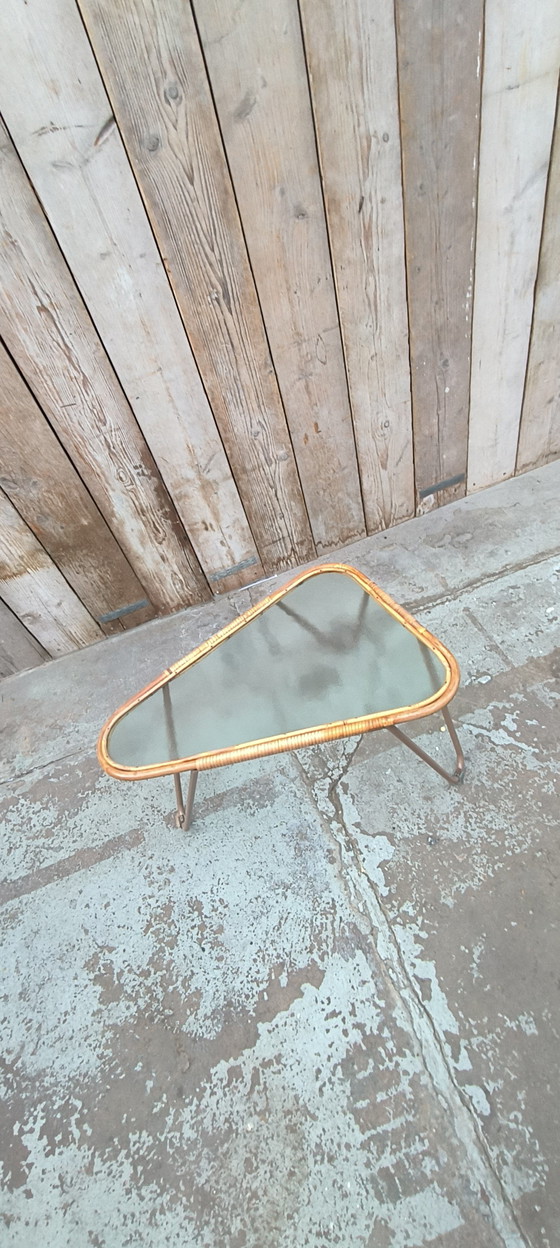 Image 1 of Dirk van Sliedregt table verre métal rotin années 1950 design vintage