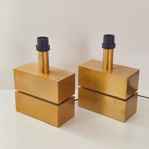 Pair of 1970s Table Lamps in Brushed Gold Metal, 70s, Dlg Maison Charles, 1970s