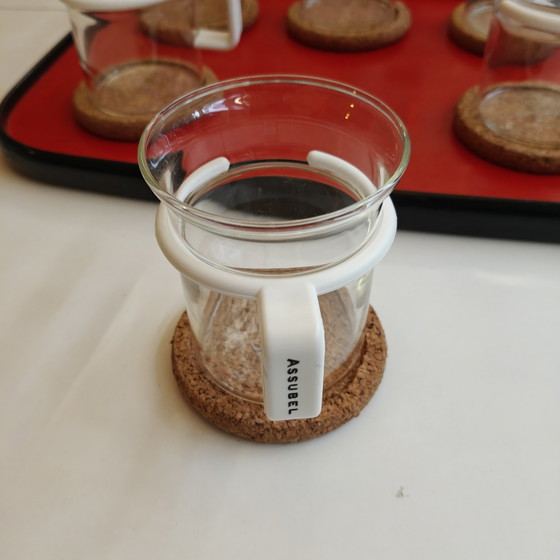 Image 1 of Vintage Bodum glazen mokkenset van 6 – Scandinavisch design – Kurken onderzetters – Gemaakt in de EEG