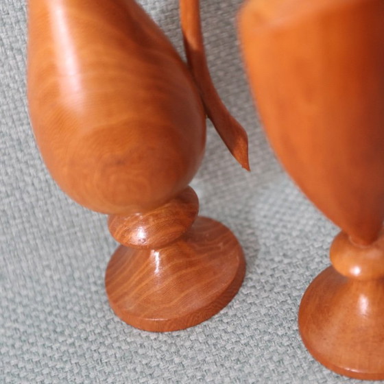 Image 1 of ❤️ Set of swan neck vases made of wood, handmade in the GDR, Midcentury