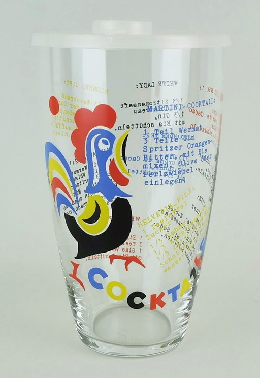 Coctelera de cristal de mediados de siglo con recetas de la década de 1950