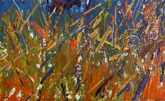 Image 1 of Original Oil Painting Summer Forest Landscape Fresh air and birds singing in the meadow