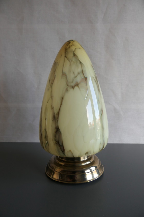 Image 1 of Twee art deco plafondlampen, gemarmerd, druppelvorm