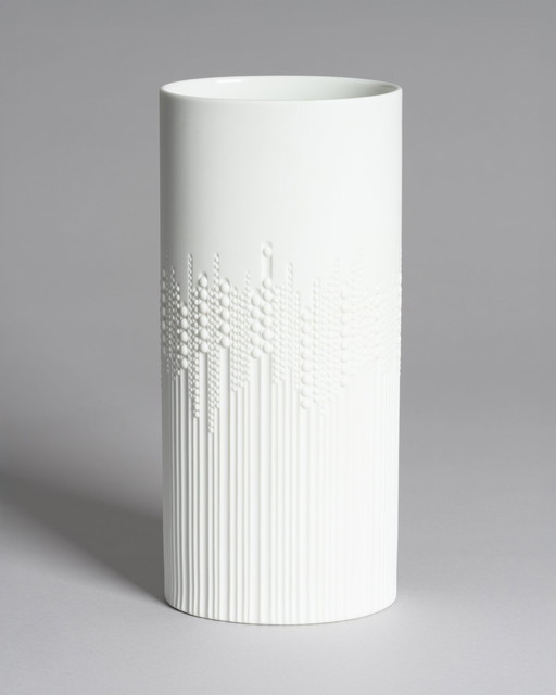 Tapio Wirkkala Rosenthal Bisque Porcelain Vase Mid-Century Cylinder OpArt Relief