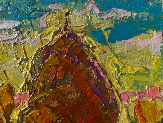 Image 1 of Original Oil Painting Day Field Landscape Spring peace on the outskirts