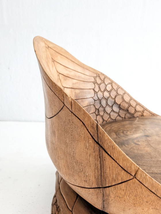 Fauteuil d'appoint tortue artisanal sculpté à la main, années 1970, Bois, Marron, Rustic (photo 8 sur 8)