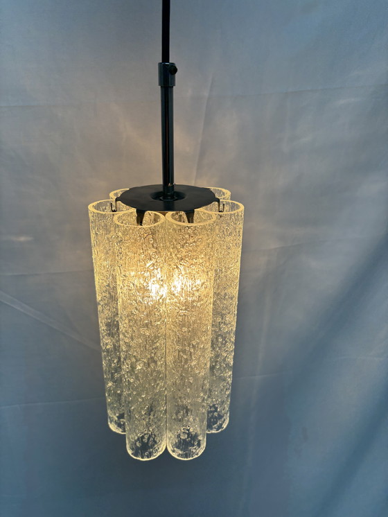 Image 1 of Suspension vintage Doria Leuchten tubes en verre glacé 1960/70