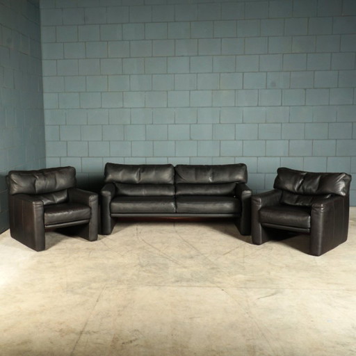 Design zithoek/zitgroep – zwart leder – Brühl – Leather