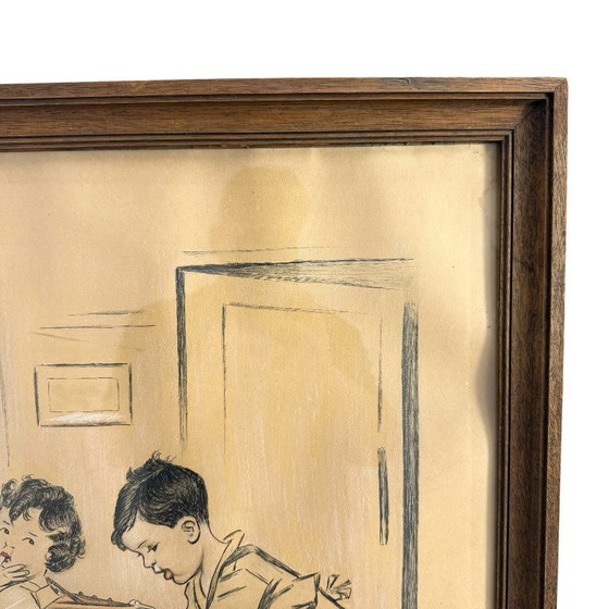 Antique French drawing, Men are good for something after all!, Paintings & Drawings, Paper, Wood, Brown (photo 3 of 9)