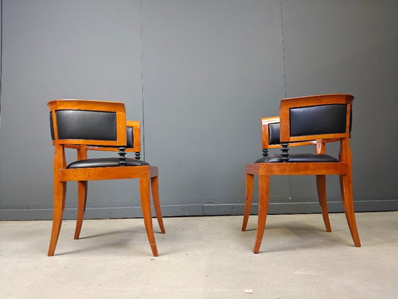 Image 1 of Ensemble de 2 fauteuils en merisier par Leon Krier Modèle Sella Media par Giorgetti, 1991s